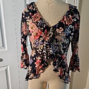 Another Reason Floral Ruffle Women's Top. Size Meduim. Shorter In Front.